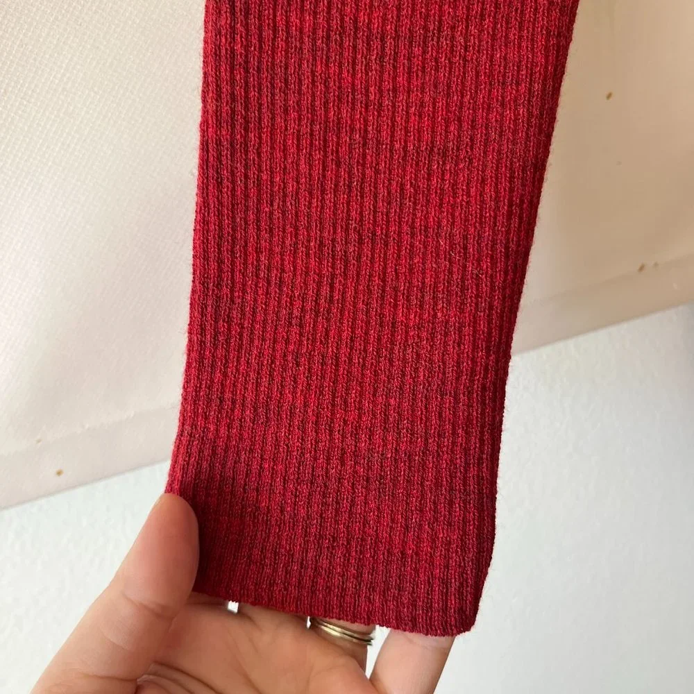 Eileen Fisher Sweater Size Medium Cardigan Red Wool Open Front Ribbed Draped - Picture 3 of 10
